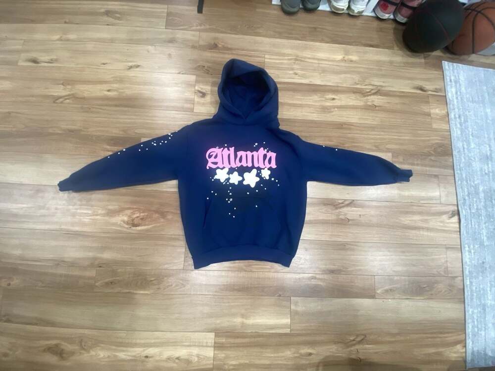 Sp5der Worldwide Atlanta Hoodie Navy Pink Graphic